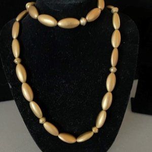 Liz Claiborne Matted Gold Glass & Metal Beads on a Long 36" Gold Chain